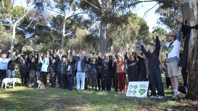 A rally held in Denise Norton Park on the South side of the Aquatic Centre, to save the trees which will be affected by the proposed new aquatic centre. Picture: Dean Martin