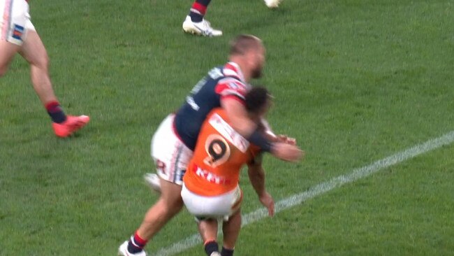 The hit on Koroisau. Photo: Fox Sports