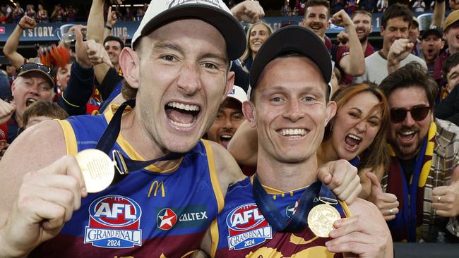 NCA. MELBOURNE, AUSTRALIA. September 28 , 2024. AFL Grand Final.  Sydney Swans vs Brisbane Lions at the MCG.   Harris Andrews and Ryan Lester of the Lions    .  Pic:Michael Klein