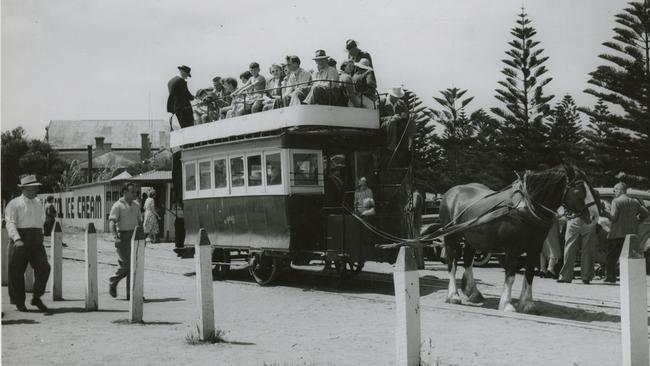 The Victor Harbor horse-drawn tram in 1949. Picture: State Library of South Australia.