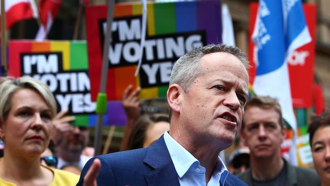 Bill Shorten speaks at a rally for marriage equality in 2017. Picture: Getty Images