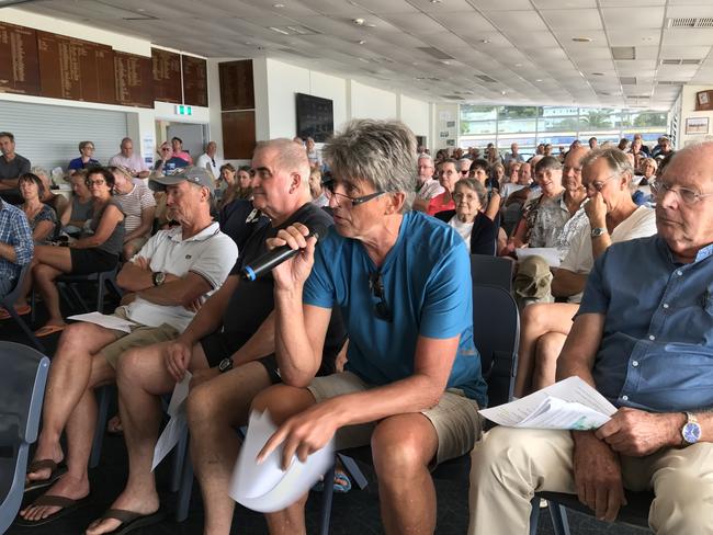 Concerned Terrigal resident Don Woods asks a question during the public meeting on water quality.