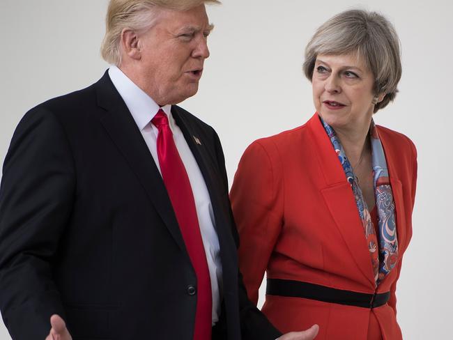 Theresa May has faced criticism for not standing up to Donald Trump as the UK looks to secure free trade deals for when it leaves the European Union. Picture: AFP PHOTO / Brendan Smialowski
