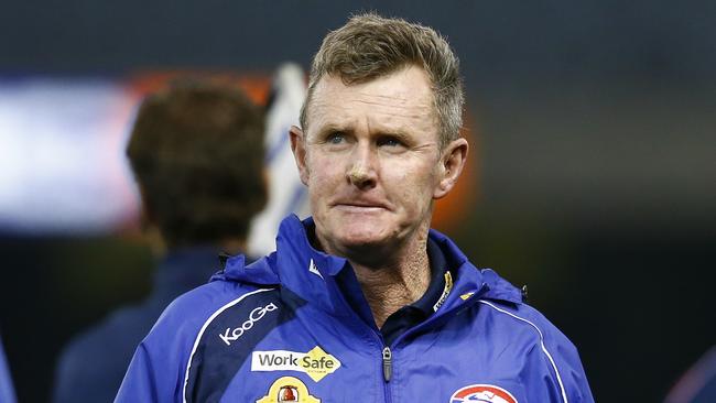 AFL Round 11: Western Bulldogs v Fremantle at Etihad Stadium. Bulldogs coach Brendan McCartney at qtr time. Pic: Michael Klein. Saturday May 31, 2014.