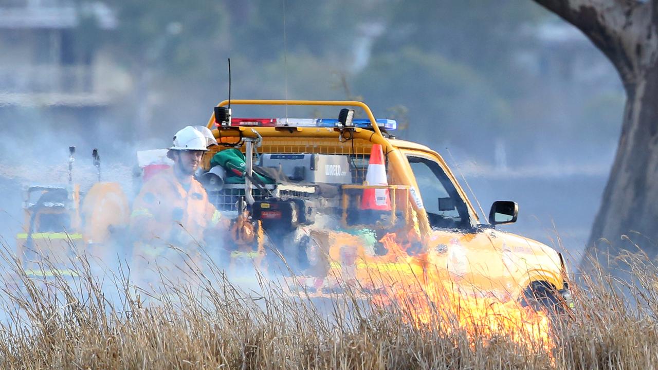 A fast-moving fire hit the Lockyer Valley yesterday. Picture: Steve Pohlner