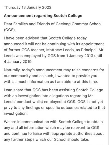 A statement was issued by the college about the termination.