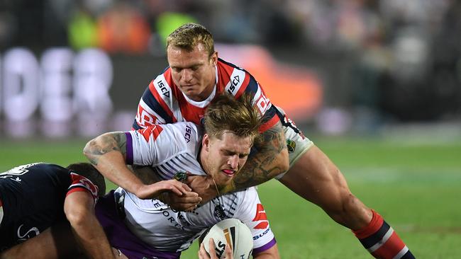 Jake Friend tackling. He does a lot of that. Picture: AAP Image/Joel Carrett