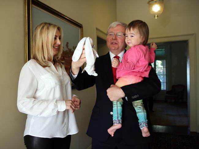 Former PM Prime Minister Kevin Rudd at Kirribilli House with his daughter Jessica and his granddaughter Josie before the 2013 election.