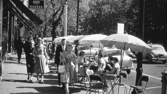 Collins St cafe scene from 1959, as featured in the book Melbourne’s Twenty Decades.