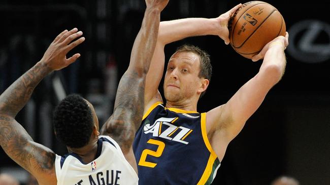 Joe Ingles has been fined for hitting an opponent in the groin. Picture: Getty Images/AFP