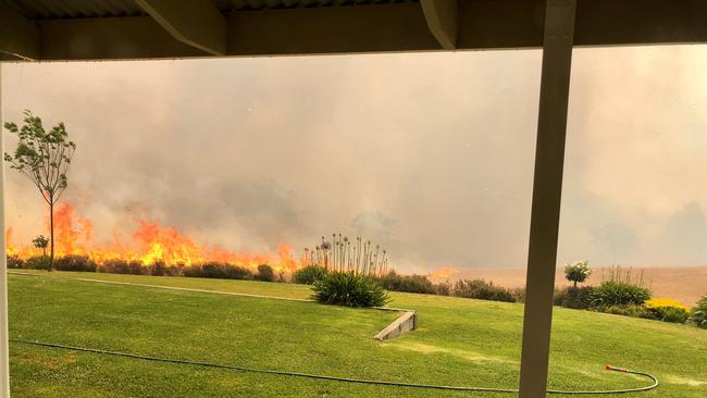 Fire approaching a property at Woodside in the Adelaide Hills in the “black summer” of 2019.