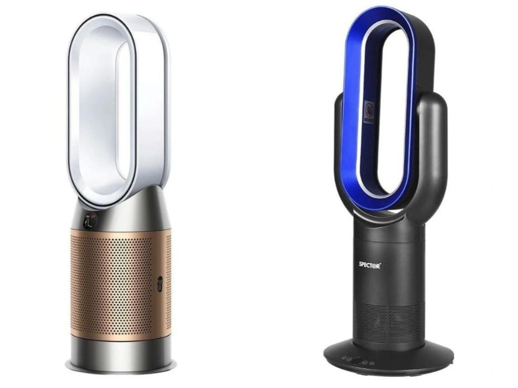 Stay cool and comfortable with these bladeless fans from Dyson (left) and Spector (right). Picture: Dyson and Amazon Australia.