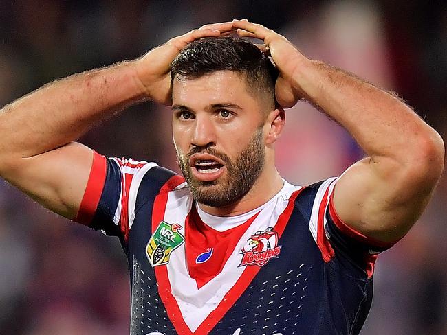 ADELAIDE, AUSTRALIA - JUNE 29: James Tedesco of the Roosters looks on dejected during the round 16 NRL match between the Sydney Roosters and the Melbourne Storm at Adelaide Oval on June 29, 2018 in Adelaide, Australia.  (Photo by Daniel Kalisz/Getty Images)