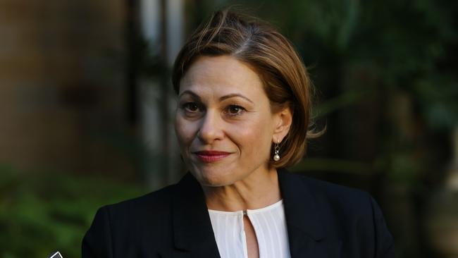 Deputy Premier and Treasurer for Queensland Jackie Trad speaking to the media after a meeting with Mining Executives at 1 William Street on Wednesday. AAP Image/ David Clark