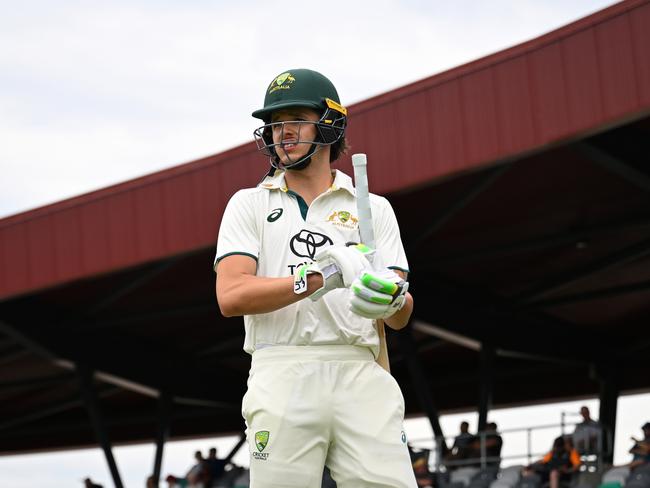 Sam Konstas prepares to take the field on day three - ready to stake his claim for a Test sport. Picture: Getty