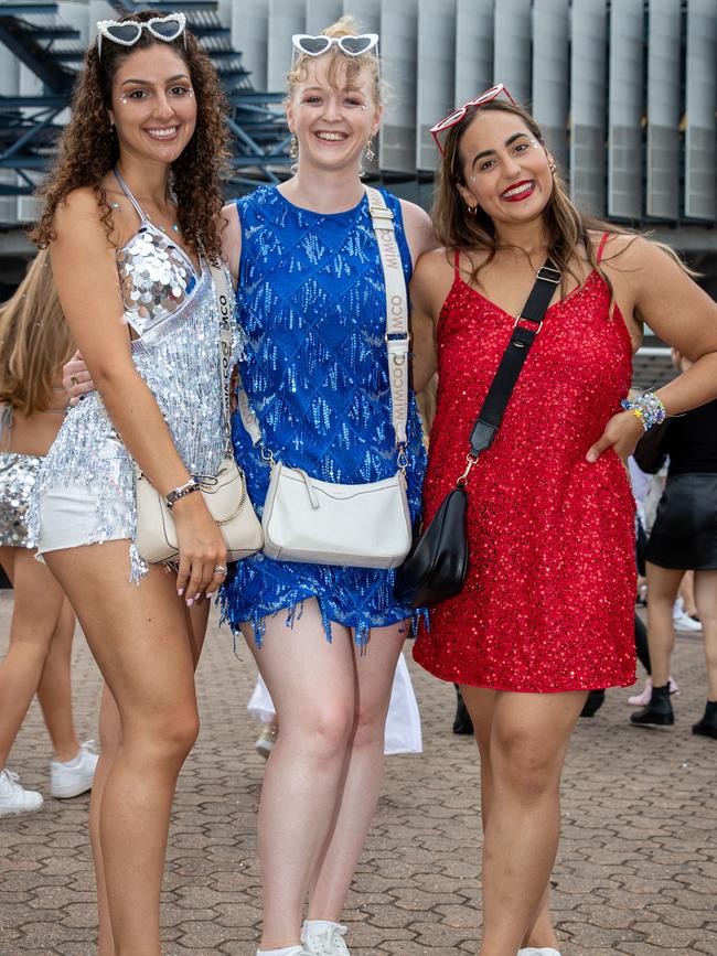 SYDNEY, AUSTRALIA - Daily Telegraph Photos February 26, 2024: Meli, Emily and Isabell at Taylor Swift's The Eras Tour concert held at Accor Stadium in Sydney. Picture: Christian Gilles