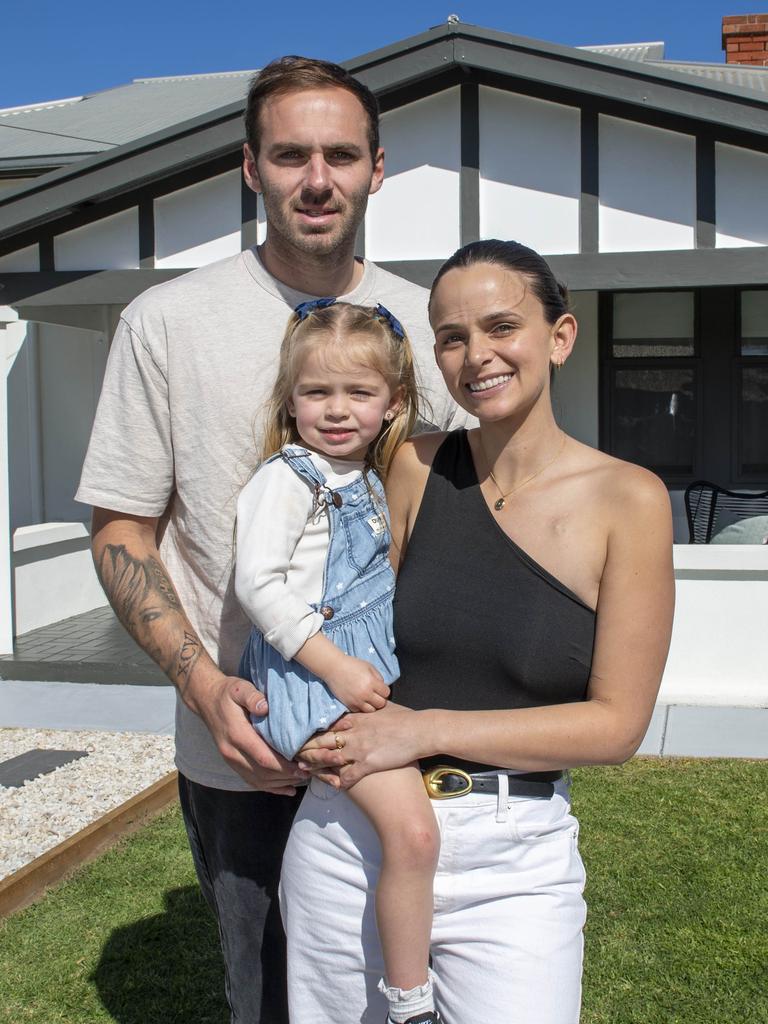 Kellie and Jeremy Finlayson with their daughter Sophia in Adelaide. Picture Mark Brake