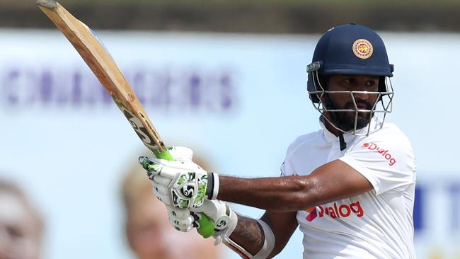 GALLE, SRI LANKA - JULY 09: Dimuth Karunaratne of Sri Lanka bats during day two of the Second Test in the series between Sri Lanka and Australia at Galle International Stadium on July 09, 2022 in Galle, Sri Lanka. (Photo by Buddhika Weerasinghe/Getty Images)