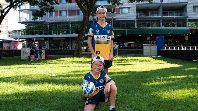 Nate and Ryan Burke were excited to catch up with the Parramatta Eels during a signing session on the Darwin Waterfront. Picture: Pema Tamang Pakhrin