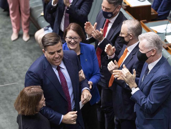 New Speaker Milton Dick is congratulated by fellow Labor MPs. Picture: NCA NewsWire / Gary Ramage