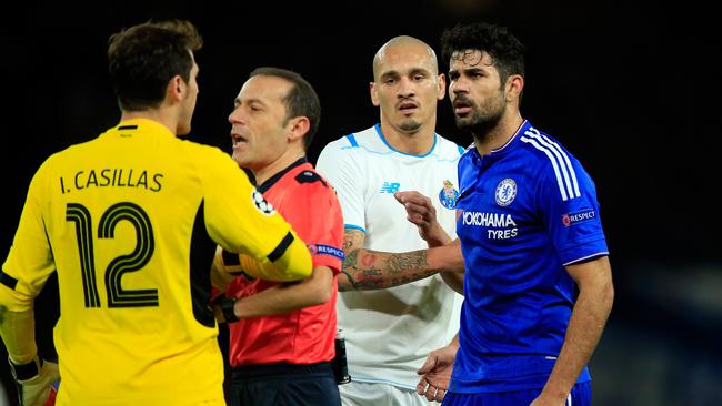 Diego Costa argues with Iker Casillas.