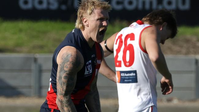 VFL: Jhye Baddeley-Kelly celebrates a goal for Coburg. Picture: Hamish Blair