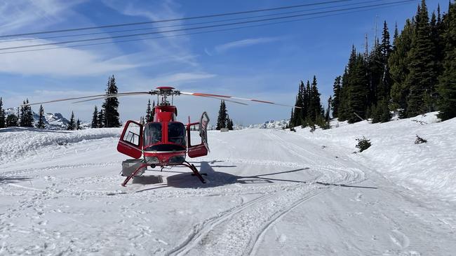 Carter Hansen’s helicopter at Whistler, where he has frequently been called to jobs including medevacs for skiers. Picture: Supplied