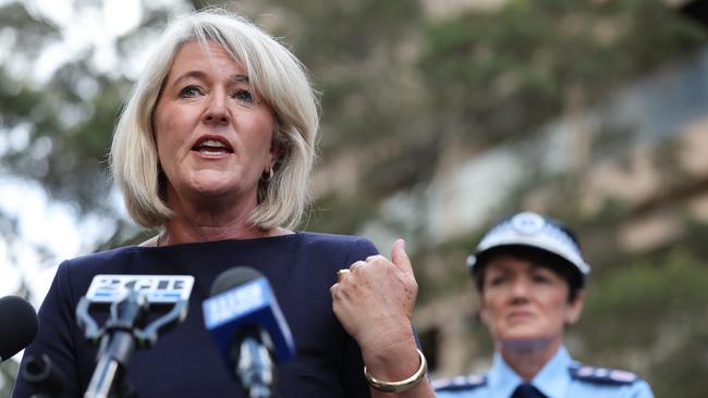 Police Minister Yasmin Catley (with the Police Commissioner in the background) has also copped criticism. Picture: David Swift