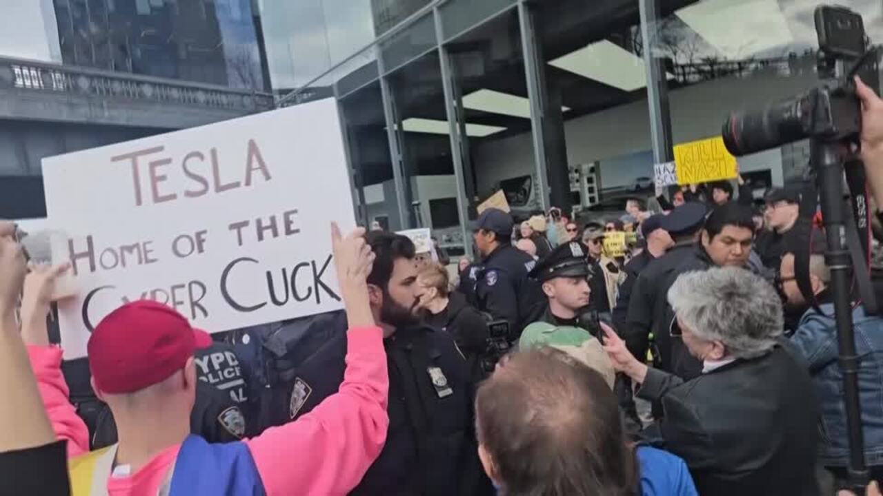 Anti-Musk protesters arrested outside New York Tesla dealership