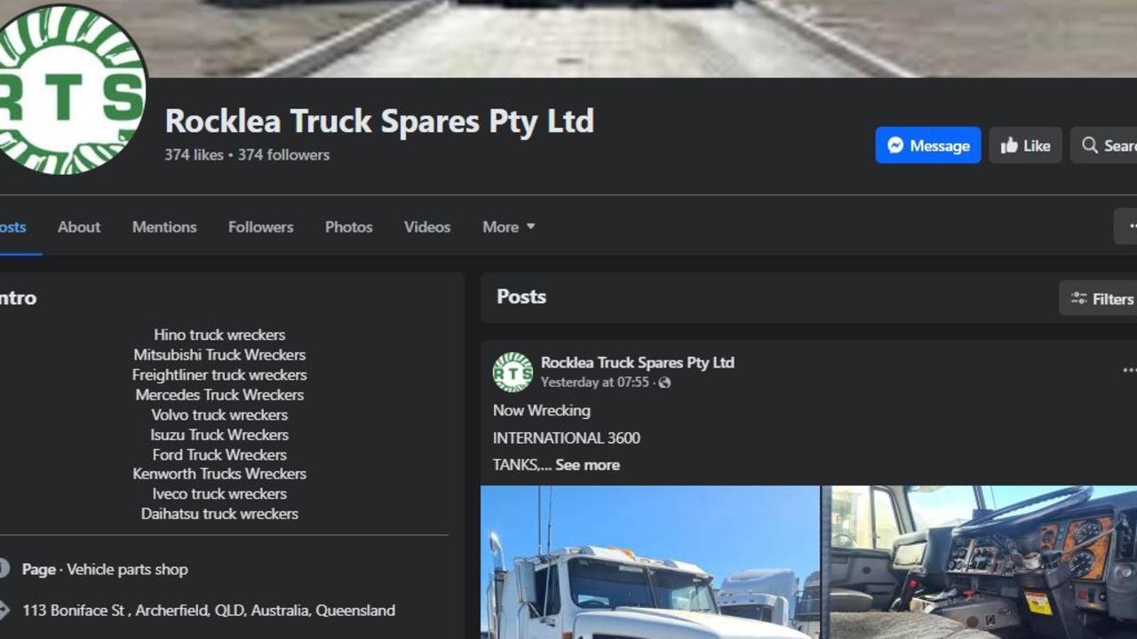 Fake social media profiles pretending to be Rocklea Truck Spares are scamming customers out of thousands of dollars. Photo: Supplied