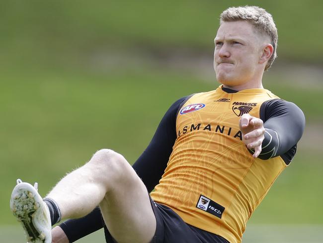 NCA. MELBOURNE, AUSTRALIA. September 9 , 2024. AFL. Hawthorn training at Waverly Park .  James Sicily of the Hawks    during todays session   . Pic: Michael Klein