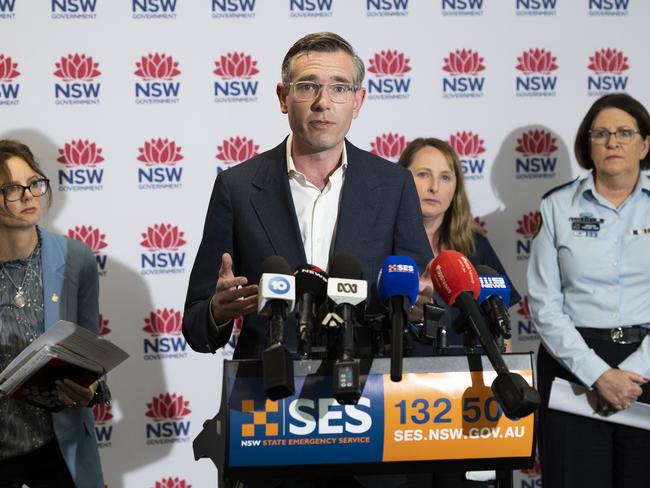 Premier Dominic Perrottet at the State Emergency Operations Centre in Sydney Olympic Park. Picture: NewsWire / Monique Harmer