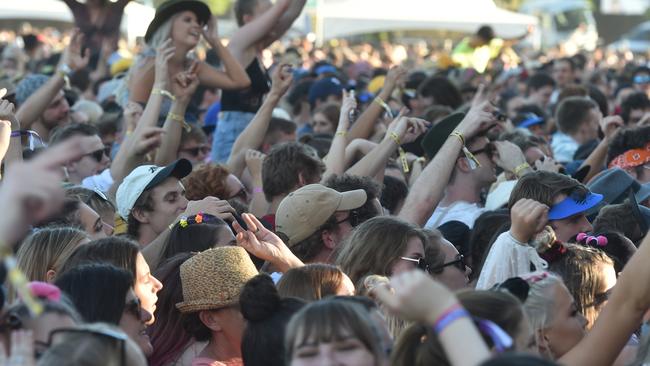 Young adults jam into the moshpit at Townsville’s Groovin the Moo. Picture: Evan Morgan