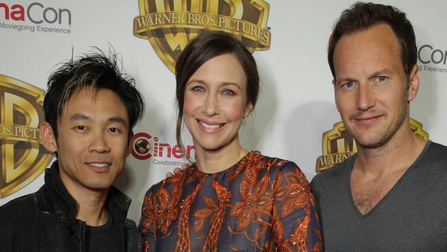 Director Wan with Conjuring 2 stars Vera Farmiga and Patrick Wilson, who return as real-life spook-hunters Ed and Lorraine Warren. Picture: Supplied.