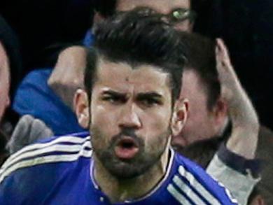 Chelsea's Diego Costa celebrates scoring his side's first goal during the English Premier League soccer match between Chelsea and Manchester United at Stamford Bridge stadium in London, Sunday, Feb. 7, 2016. (AP Photo/Tim Ireland)