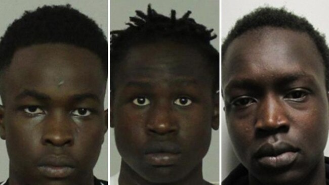 Police have released the images of: Deng Kuol, left, Mading Nyolic and Bafal Gatlauk. WARNING: IMAGES MUST BE TAKEN DOWN BY DECEMBER 10.