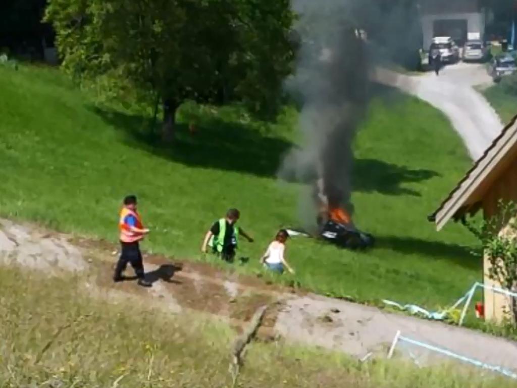 Hammond was hurt June 10, 2017, in a "serious crash" in Switzerland but escaped with "no serious injury". Picture: AFP/ DRIVETRIBE/AMAZON PRIME VIDEO