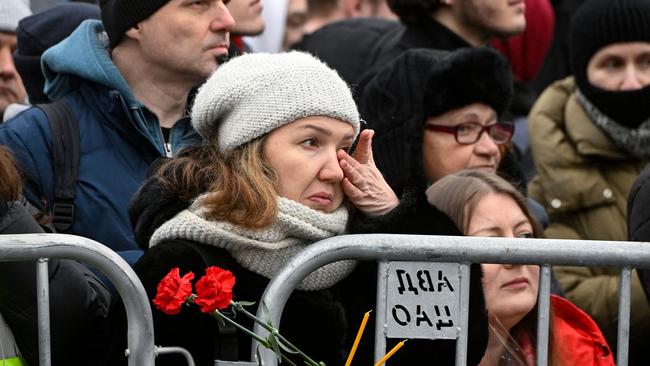 Mourners gather in front of the Church of the Icon of the Mother of God ahead of Navalny’s funeral. Picture: AFP/Getty Images