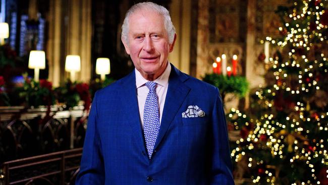 King Charles III during the recording of his first Christmas broadcast as monarch. Picture: Getty Images