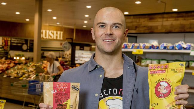 Macro Mike founder Mike Kellett has seen has seen sales soar by 300 per cent for his products including his double choc protein brownies. Picture: Jerad Williams