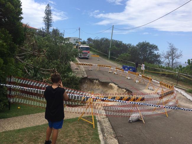 A road has been closed at Sunrise Beach after a road gave way this morning.