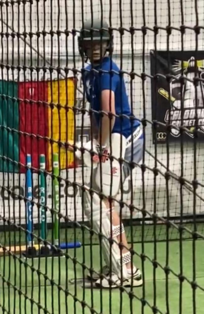 Caloundra player Hunter Peters in the nets working on his game for his Under 17 team this season. Picture: Contributed.