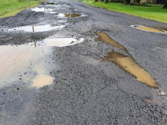 Some of the potholes in Bright Street, East Lismore.