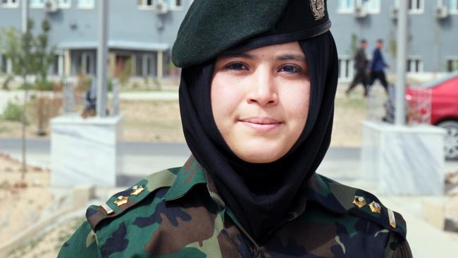 Lt Mursal Afshar at the Marshal Fahim National Defence University (MFNDU) in Qargha district, west of Kabul, Afghanistan. Picture: Charles Miranda