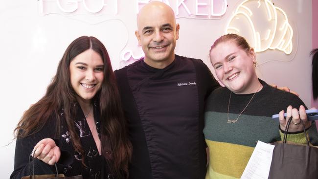 Alexandra Lakes and Katleyn MacDougall meet Adriano Zumbo at the Sugar Man X Zumbo Event at The Sugar Man in Hutt Street. Picture: Brett Hartwig