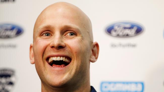 Gary Ablett at his first press conference back at Geelong.