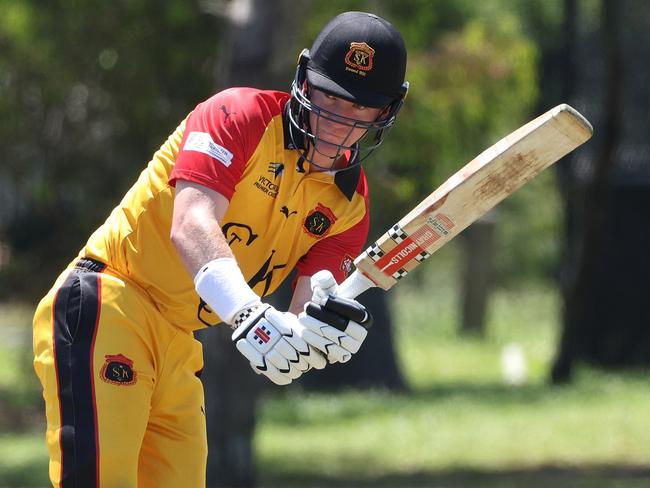 Premier Cricket: Kingston Hawthorn v St Kilda: Edward Newman of St Kilda batting on Saturday, December 3, 2022 in Parkdale, Victoria, Australia.Picture: Hamish Blair