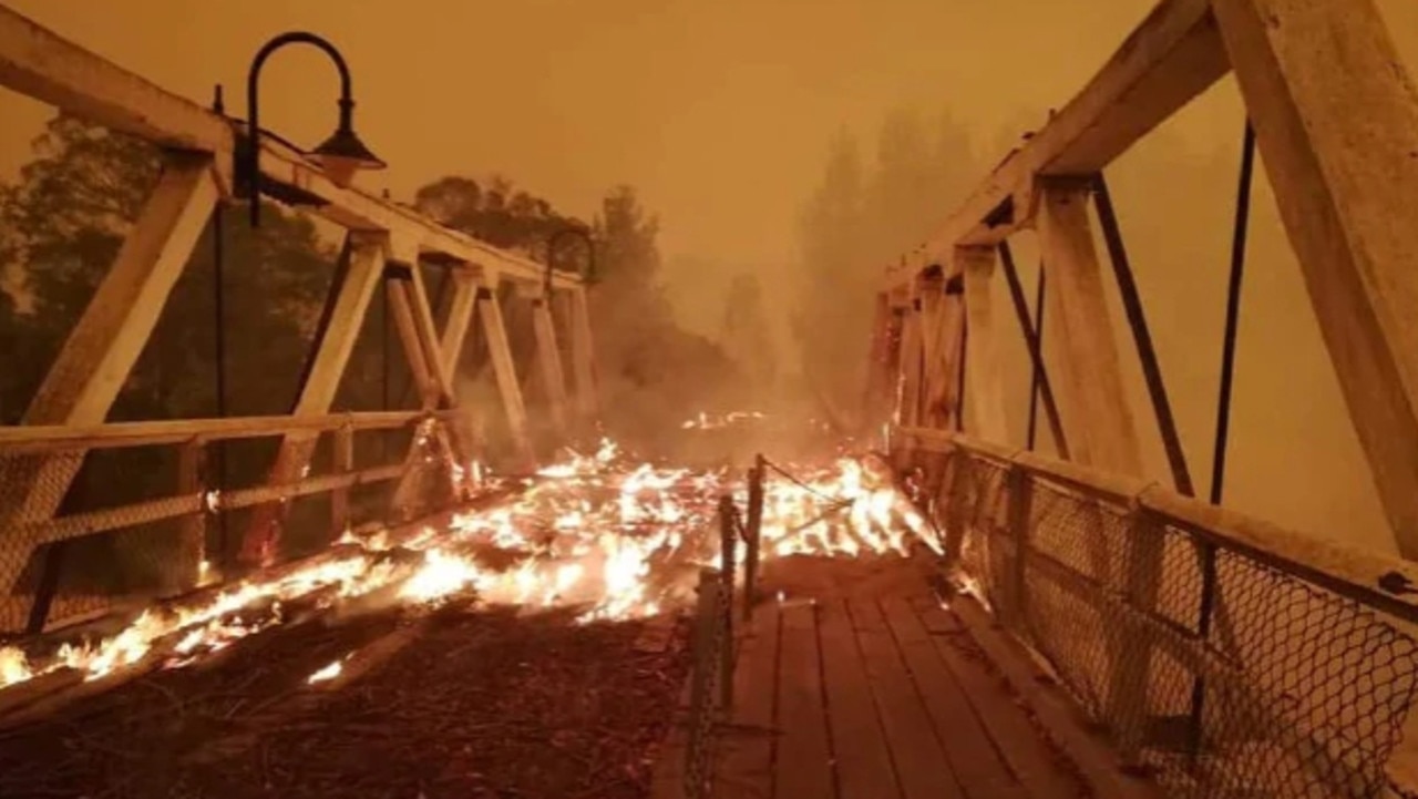 The Old Genoa Bridge, built between 1926-1928, went up in flames during the fires. Picture: Heritage Council Victoria/ Twitter