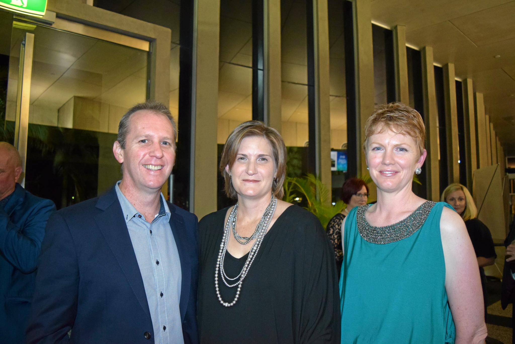 James and Helen Wortley with Bonnie Mccarthy from Aspire Living at the Master Builders Mackay and Whitsunday Housing and Construction Awards. Picture: Jarred Sferruzzi