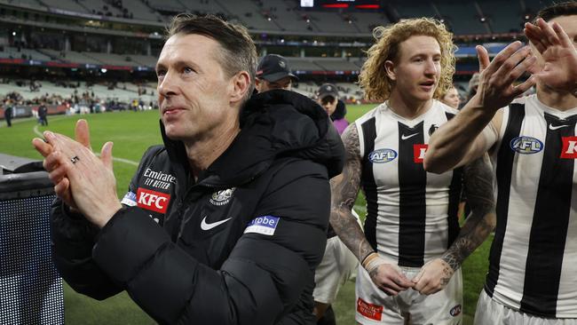 NCA. MELBOURNE, AUSTRALIA. August 23  2024. AFL Round 24. Melbourne vs Collingwood at the MCG.   Craig Macrae, senior coach of the Magpies after tonights match   . Pic: Michael Klein